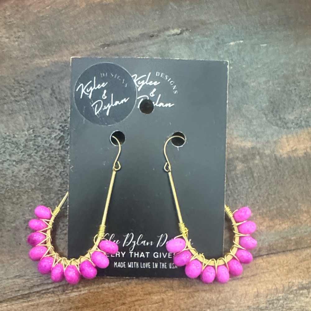 Pink and Gold Beaded Earrings